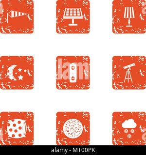 Celestial icons set, grunge style Stock Vector