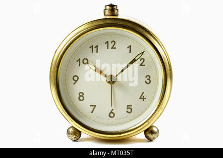 vintage alarm clock isolated on white background Stock Photo