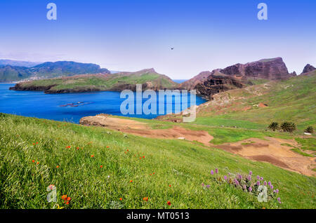 Amazing background with Ponta de Sao Laurenco, mountain region on the coast of  Madeira island, in summertime Stock Photo