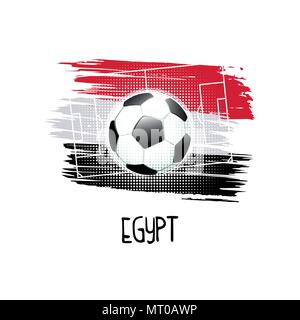 Hand written word 'Egypt' with soccer ball, soccer field and abstract colors of the Egyptian flag. Vector illustration. Stock Vector