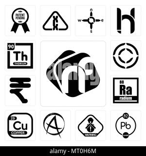 Set Of 13 simple editable icons such as nf, chemical, choking hazard, punk anarchy, copper, radium, rupees, copyright, thorium can be used for mobile, Stock Vector