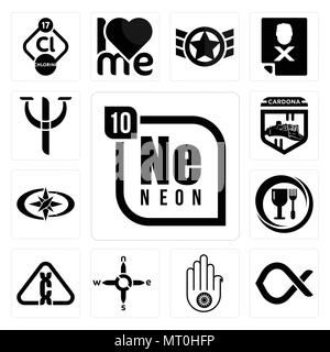 Set Of 13 simple editable icons such as neon, alfa, jain, n s e w, carcinogen, food grade, polaris, cardona, psy can be used for mobile, web UI Stock Vector