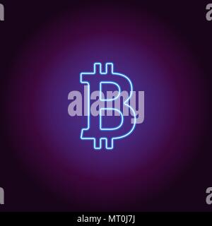 Neon icon of blue Bitcoin. Vector illustration of blue Neon Bitcoin consisting of neon outlines, with backlight on the dark background Stock Vector