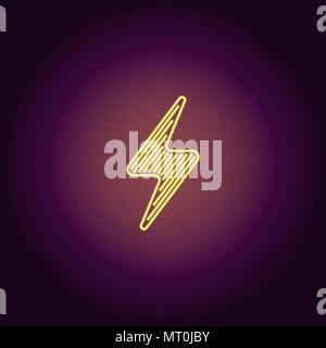 Neon icon of yellow Electric Energy. Vector illustration of yellow Neon Electrical Sign consisting of neon outlines, with backlight on the dark backgr Stock Vector