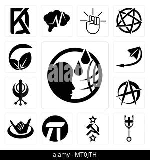 Set Of 13 simple editable icons such as, doctor, soviet, pi, hang ten, anarchist, punjabi, telegram, vegan vs vegetarian can be used for mobile, web U Stock Vector