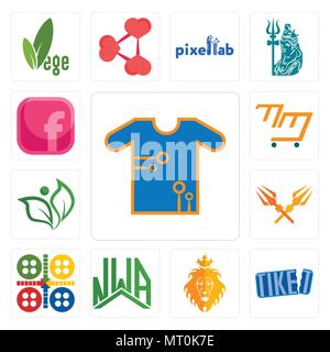 Set Of 13 simple editable icons such as teechip, tiket, judah and the lion, nwa, ludo, trishul, leaf, mini mart, pink fb can be used for mobile, web U Stock Vector