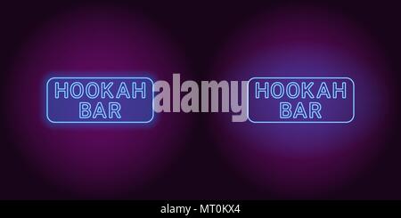 Neon icon of blue Hookah Bar inscription. Vector illustration of blue Neon Hookah Bar consisting of neon outlines, with backlight on the dark backgrou Stock Vector