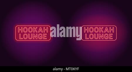 Neon icon of red Hookah Lounge inscription. Vector illustration of red Neon Hookah Lounge consisting of neon outlines, with backlight on the dark back Stock Vector