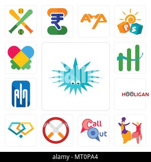 Set Of 13 simple editable icons such as urchin, bhangra, callout, non smoking, jewlery, hooligan, ain, continuous improvement, autism can be used for  Stock Vector