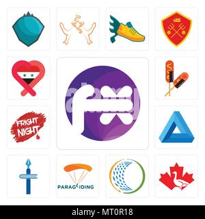 Set Of 13 simple editable icons such as fx white, canada goose, general trading, paragliding, christian school, penrose triangle, fright night, corn d Stock Vector
