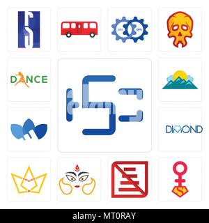 Set Of 13 simple editable icons such as hsc, superwoman, do not use staircase, durga, crown, dimond, adidas, mountain, dance can be used for mobile, w Stock Vector