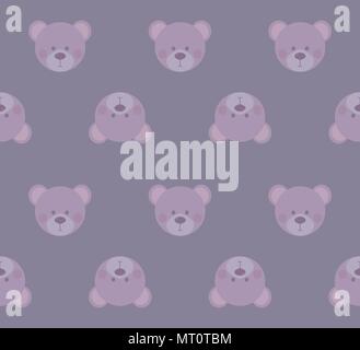 cute teddy bears heads - seamless pattern texture design for child themes on pastel purple background vector image Stock Vector