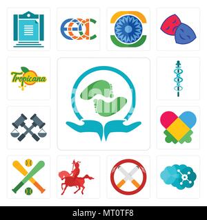 Set Of 13 simple editable icons such as acupressure, neuro, non smoking, knight on horseback, fantasy baseball, autism, judiciary, mbbs, tropicana can Stock Vector