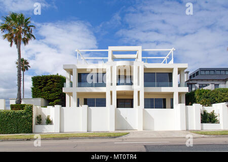 Melbourne, Australia: April 03, 2017: Detached luxury house with sea views on the coast road at Brighton Beach with balconies and a roof terrace. Stock Photo