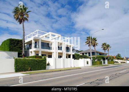 Melbourne, Australia: April 03, 2017: Detached luxury house with sea views on the coast road at Brighton Beach with balconies and a roof terrace. Stock Photo