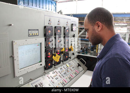 Naval Surface Warfare Center Philadelphia Division is a United States Navy research and engineering facility specializing in ship systems and propulsion. On June 1, 2017, testing was conducted on the Electrical Plant Control Console and its Multi-Function Monitor software at the Navy Yard in Philadelphia. The archival image documents system initialization procedures supporting Arleigh Burke-class destroyer electrical protection systems. Stock Photo