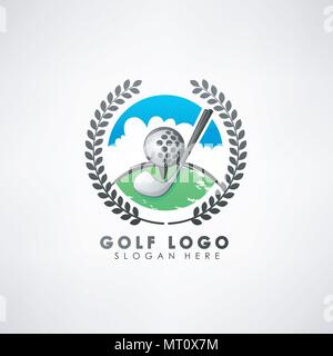 Golf concept logo template with laurel wreath. Label for golf tournaments, organization, and country clubs. Vector illustration Stock Vector