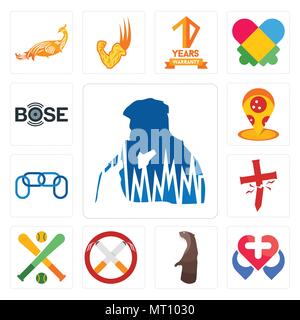 Set Of 13 simple editable icons such as beatbox, healt, otter, non smoking, fantasy baseball, antichrist, chainlink, pizza place, bose can be used for Stock Vector