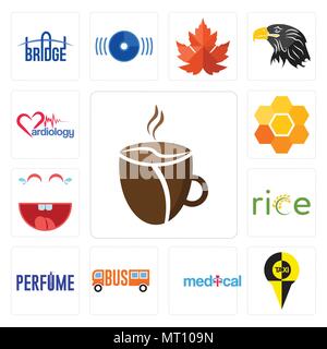 Set Of 13 simple editable icons such as cafeteria, , medical, laugh, honeycomb, cardiology can be used for mobile, web UI Stock Vector
