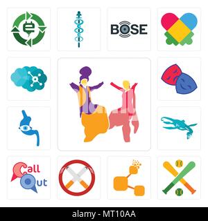 Set Of 13 simple editable icons such as bhangra, fantasy baseball, bitconnect, non smoking, callout, loch ness monster, endoscope, drama club, neuro c Stock Vector