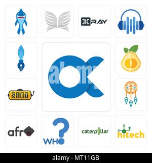 Set Of 13 simple editable icons such as, hitech, caterpillar, who, afro, dream catcher, slot machine, pomelo, pen nib can be used for mobile, web UI Stock Vector