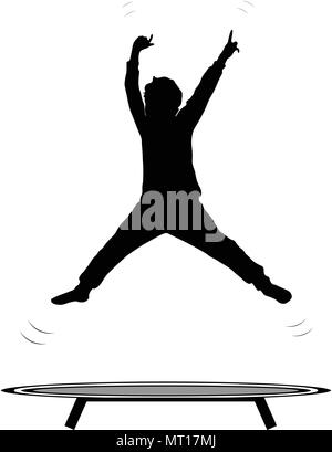 boy jumping trampoline vector silhouette isolated on white Stock Vector