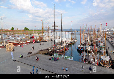 Historical days of more than 100 wooden ships in Elsinore Harbour at Pentecost / Whitsun in Helsingør, Elsinore, Denmark. Stock Photo