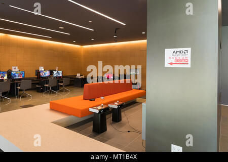 Santa Clara, California - April 26, 2018:  Advanced Micro Devices headquarters in Silicon Valley. AMD Radeon room - public showcase of its latest tech Stock Photo