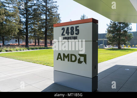 Santa Clara, California - April 26, 2018:  AMD headquarters in Silicon Valley. Stock Photo