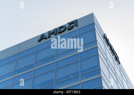 Santa Clara, California - April 26, 2018:  AMD headquarters in Silicon Valley. Stock Photo