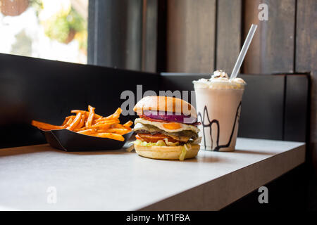 milkshake fries and burger Stock Photo