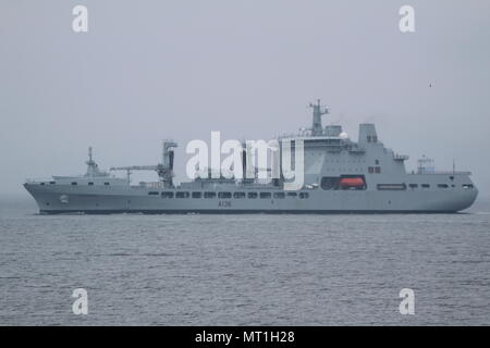 RFA Tidespring (A136), a Tide-class tanker operated by the Royal Fleet Auxiliary, heading down the Clyde for the start of Exercise Joint Warrior 18-1. Stock Photo