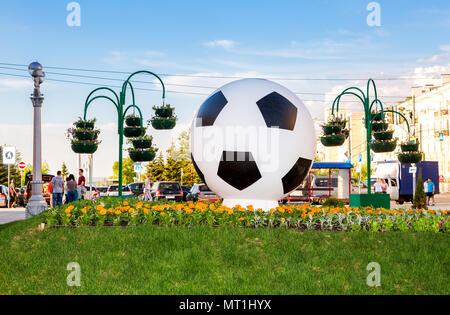 Samara, Russia - May 19, 2018: Installation in the form of a soccer ball on Samara street Stock Photo