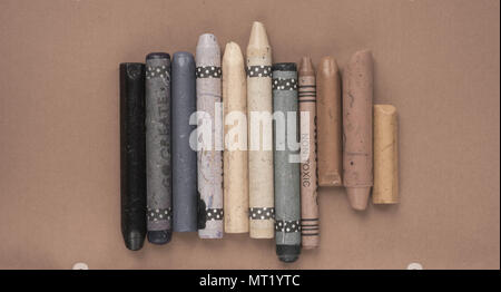 Wax crayons flat lay laid background abstract Stock Photo