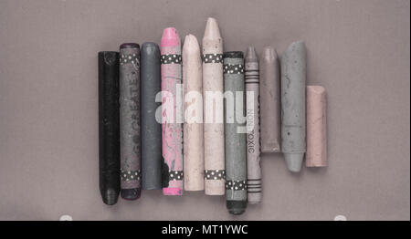 Wax crayons flat lay laid background abstract Stock Photo
