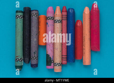 Wax crayons flat lay laid background abstract Stock Photo