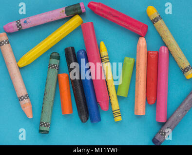 Wax crayons flat lay laid background abstract Stock Photo