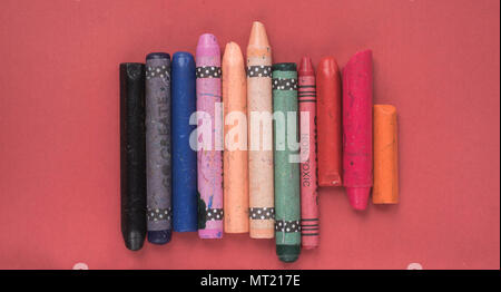 Wax crayons flat lay laid background abstract Stock Photo