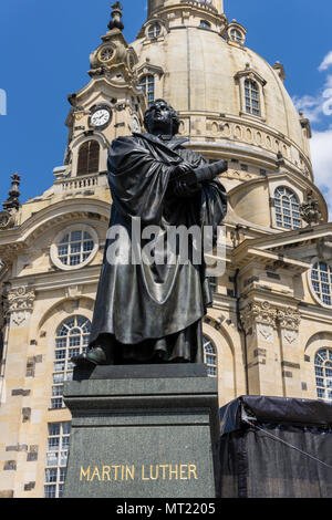 DRESDEN, GERMANY - May 21, 2018: Martin Luther memorial statue near the restored Frauenkirche. Stock Photo