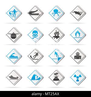 Warning Signs for dangers in sea, ocean, beach and rivers - vector icon set 1 Stock Vector