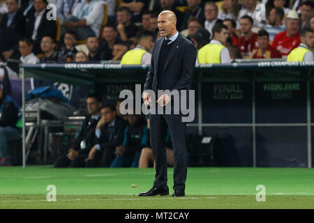 Real Madrid Manager Zinedine Zidane during the UEFA Champions League Final match between Real Madrid and Liverpool at Olimpiyskiy National Sports Complex on May 26th 2018 in Kyiv, Ukraine. (Photo by Daniel Chesterton/phcimages.com) Stock Photo