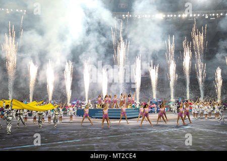 Dua Lipa performs before the UEFA Champions League Final match between Real Madrid and Liverpool at Olimpiyskiy National Sports Complex on May 26th 2018 in Kyiv, Ukraine. (Photo by Daniel Chesterton/phcimages.com) Stock Photo