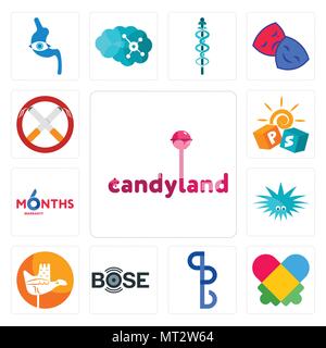 Set Of 13 simple editable icons such as candyland, autism, bs, bose, chandigarh, urchin, 6 months warranty, pre school, non smoking can be used for mo Stock Vector