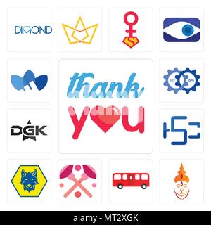 Set Of 13 simple editable icons such as thank you, hanuman ji, bus, makeup, cub scout, hsc, dgk, devops, adidas can be used for mobile, web UI Stock Vector
