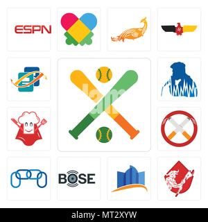 Set Of 13 simple editable icons such as fantasy baseball, minotaur, constraction, bose, chainlink, non smoking, super chef, beatbox, bookkeeping can b Stock Vector