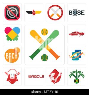 Set Of 13 simple editable icons such as fantasy baseball, jamaican, minotaur, oracle, super chef, bookkeeping, bach, lowrider, autism can be used for  Stock Vector