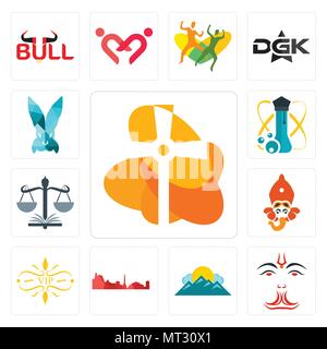 Set Of 13 simple editable icons such as church, anjaneya, mountain, leipzig hd, vip, siddhivinayak, naacp, science, deceit can be used for mobile, web Stock Vector