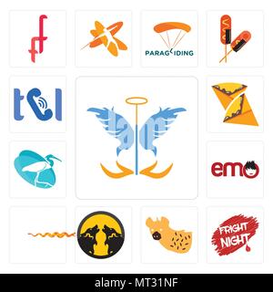 Set Of 13 simple editable icons such as guardian angel, fright night, hyena, pack wolf, rattlesnake, emo, egret, crepe, can be used for mobile, web UI Stock Vector