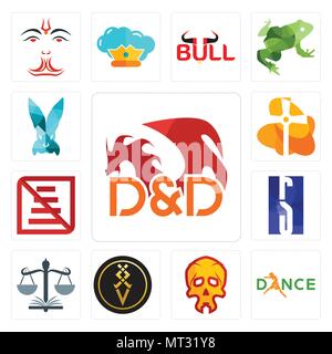 Set Of 13 simple editable icons such as dungeons and dragons, dance, skull, luxury, naacp, rs, do not use staircase, church, deceit can be used for mo Stock Vector