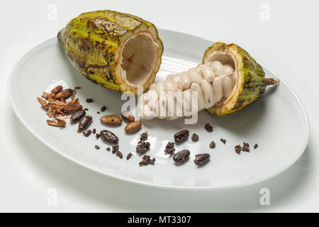 Cabossa and cocoa beans Stock Photo